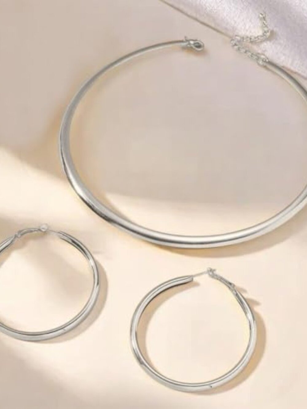BRAND NEW Women Chunky Large Round Circle Choker Necklace Earrings Set - Picture 5 of 7